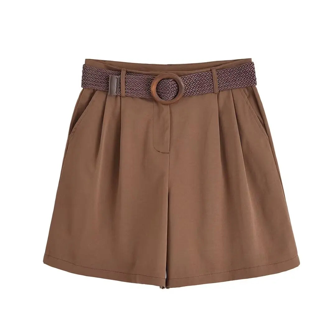 MQTIME  -  summer women's clothing casual versatile fashion with belt temperament loose mid-waist pleated casual shorts