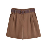 MQTIME  -  summer women's clothing casual versatile fashion with belt temperament loose mid-waist pleated casual shorts