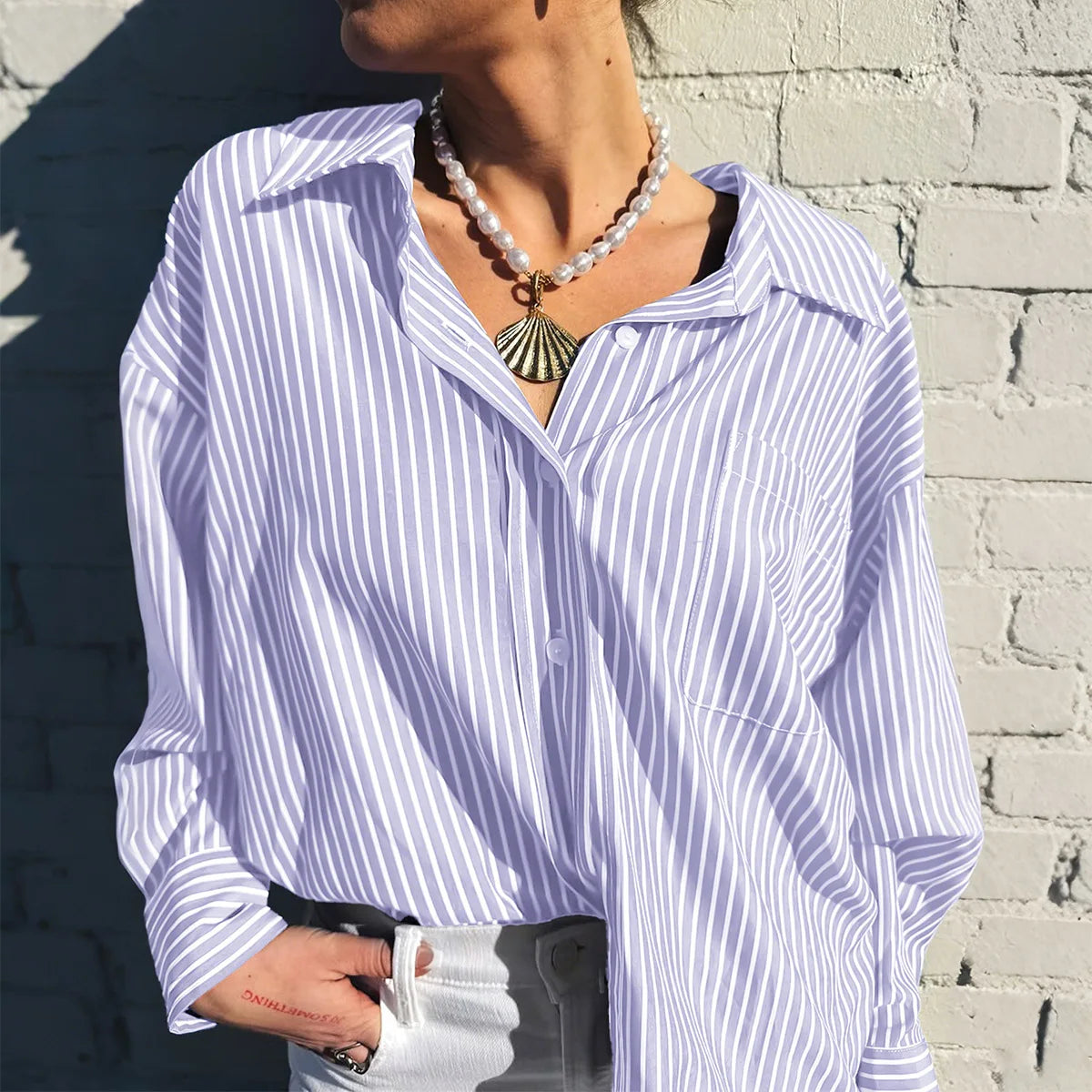 MQTIME  -  Autumn 2025 Casual Resort Striped Long Sleeve Vest Shirt Women's Clothing