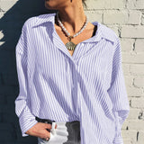 MQTIME  -  Autumn 2025 Casual Resort Striped Long Sleeve Vest Shirt Women's Clothing