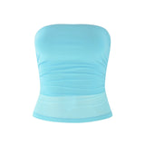 MQTIME  -  Women's Summer Strapless Bandeau Tops Stylish Solid Color Sheer See-Through Slim Fit Ruched Backless Crop Tube Vest