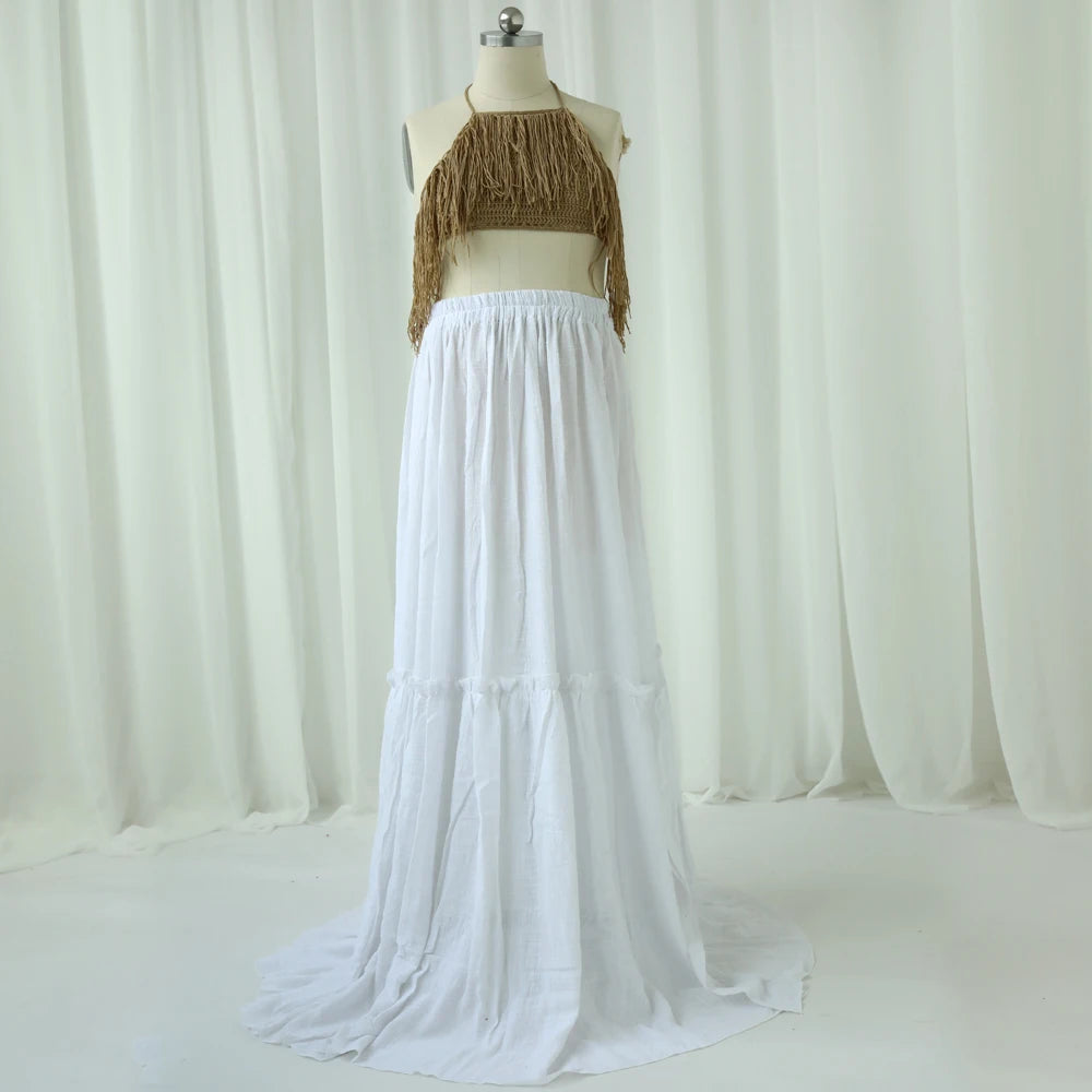 MQTIME  -  Maternity Photography Props Dress Linen Cotton Long Skirt&Knit Camisole Top Pairing Wilderness Style Photography Clothing