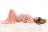 MQTIME  -  Sexy Strapless Maternity Shooting Dresses For Baby Shower Women Pregnancy Photo Gown Pink Lace Long Pregnant Photography Clothes