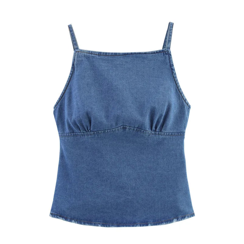 MQTIME  -  Spring/Summer New European and American Style Women's Fashion Sexy Spicy Girl Versatile Strap Denim Top