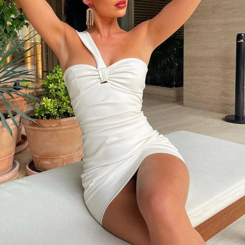 MQTIME  -  Clubwear Sexy Pu Leather Bodycon Dress Slim Slash Neck Sleeveless Mini Dresses For Women 2025 Summer Fashion Party Robes