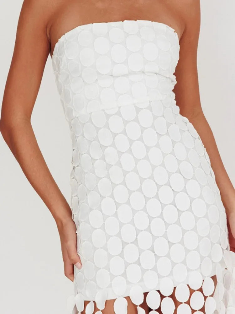 MQTIME  -  Strapless Party Gowns for Women 2025 Summer Sexy Tasseled Bodycon Mini Dress Solid White Skinny Evening Dresses