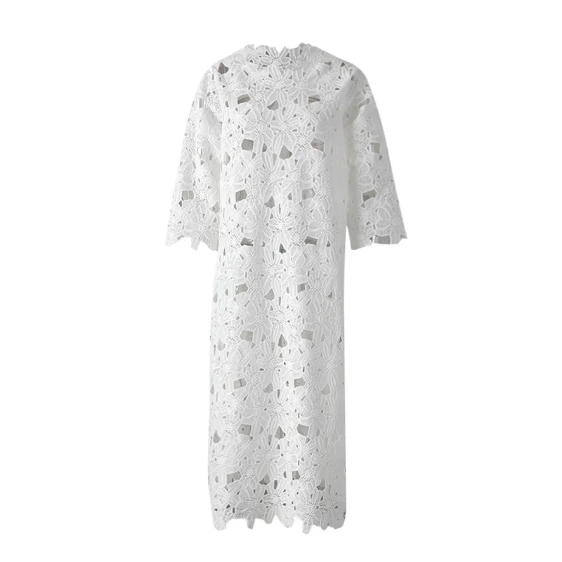 MQTIME  -  Water-Soluble Lace In Vogue Women's Skirt Suit Hollow Loose Top White Black Red Straight Long Party Skirt New Design In Stock