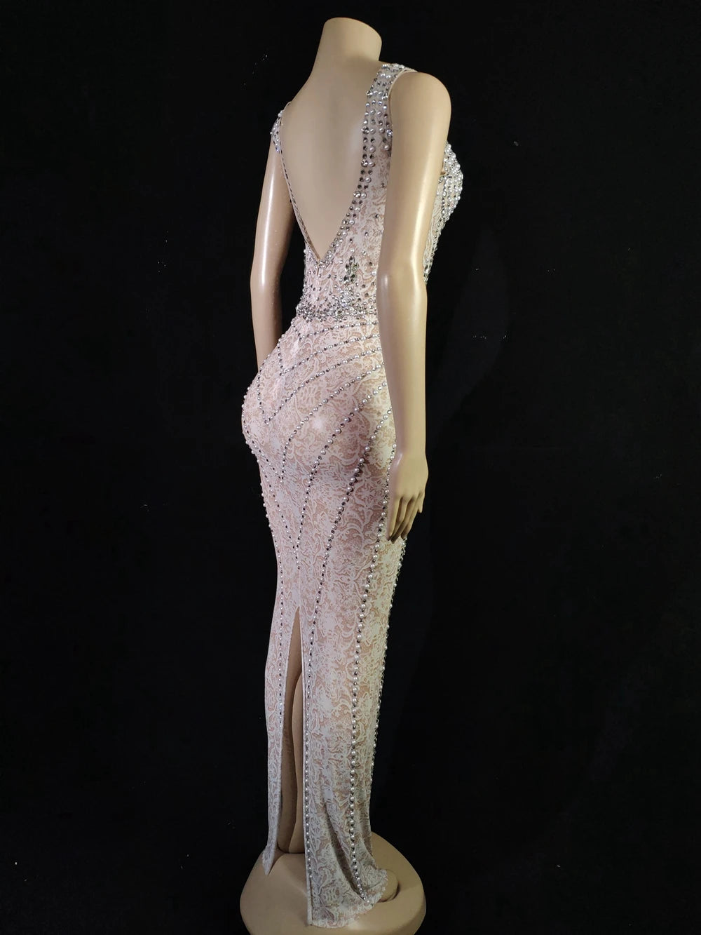 MQTIME  -   Women Celebrate Prom Birthday Dress Photography Outfit Sparkly Rhinestones Pearls See Through Long Dress Singer Sexy Show Wear