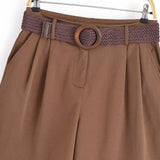 MQTIME  -  summer women's clothing casual versatile fashion with belt temperament loose mid-waist pleated casual shorts