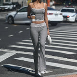 MQTIME  -  New Plaid Lace Flare Pants Sets Patchwork Elegant Women Casual Two Piece Suit Streetwear Sweet Tank Top Autumn Slim Fit Set