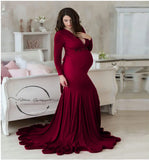 MQTIME  -  Sexy Maternity V-neck Dresses Photography Long clothing Pregnancy Shoot Maxi Gown For Baby Showers Pregnant Women Photo Props