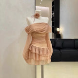 MQTIME  -  French Style Off Shoulder Lantern Sleeve Dress Women Slim Fit Waist A-Line Ruffled Cake Dress Prom Floral Tie Up Bustier Dresses