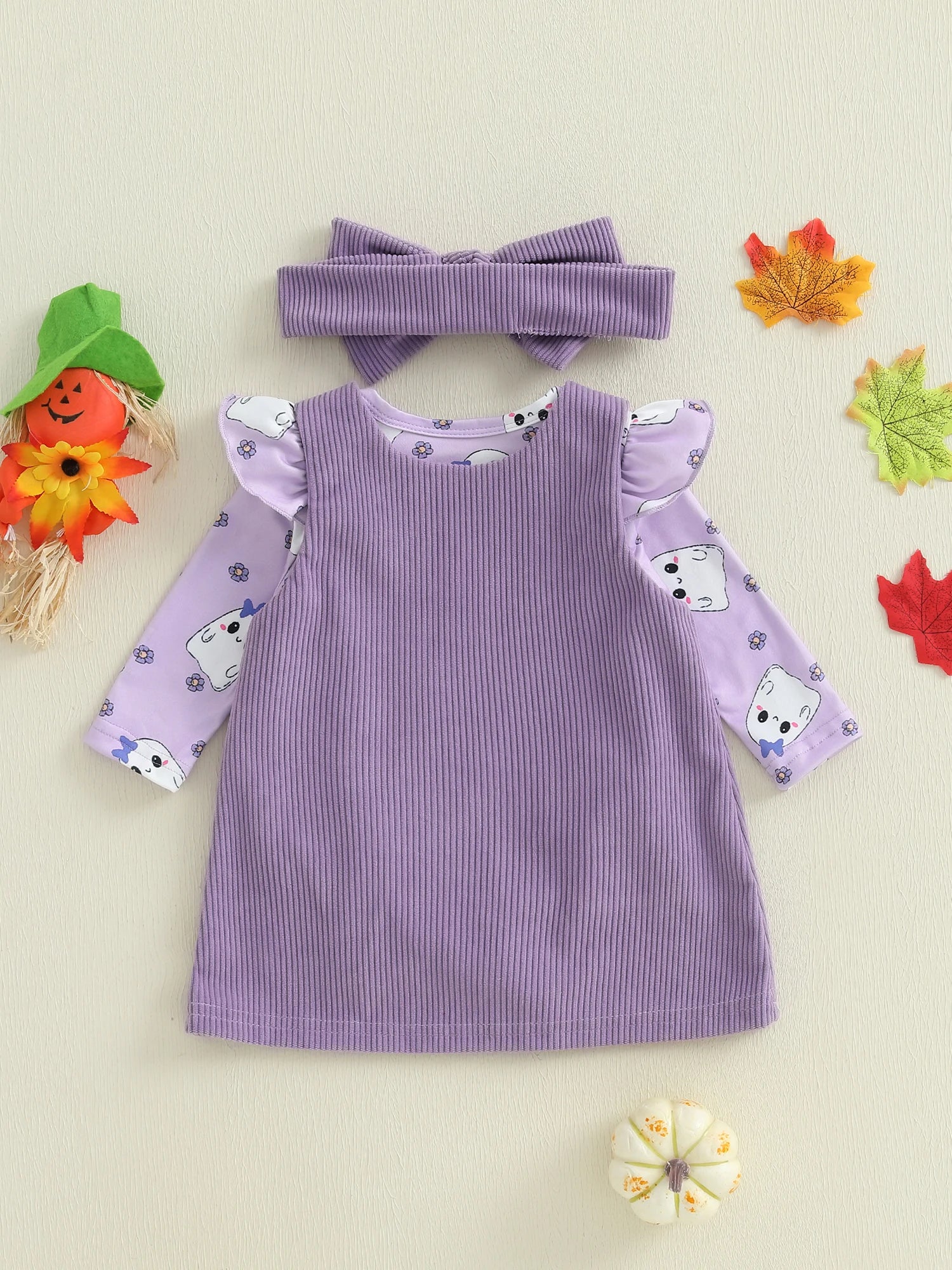 MQTIME  -  Toddler Boy Halloween Costume Pumpkin Print Short Sleeve Romper Embroidery Overalls Hat Set for Party Dress Up