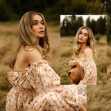 MQTIME  -  Sweet Maternity Dress Floral Chiffon One Shoulder Dress Elegant Pregnancy Dress Photoshoot Photography Dress For Women