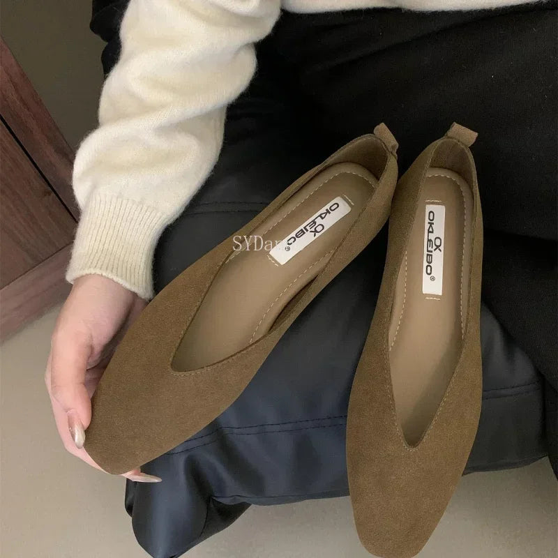 MQTIME  -  Autumn Women Flat Shoes Square Head Shallow Slip on Ladies Casual Ballet Shoes Soft Leather Elegant Ballet Mary Jane Shoes