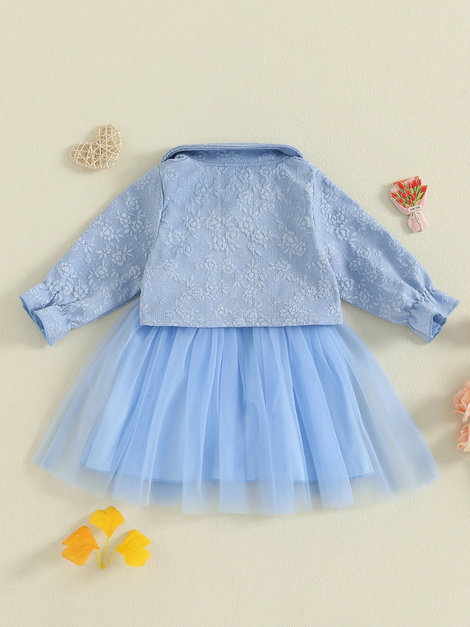 MQTIME  -  Toddler Girl Autumn Ensemble Quilted Long Sleeve Jacket paired with Tulle Patchwork Cami Dress for a Stylish Look