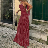 MQTIME  -  Women's French Style Polka Dot Printing Sexy V-neck Camisole Backless Loose Dress Sleeveless Summer Party Gowns