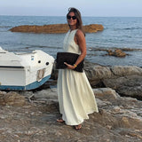 MQTIME  -  Casual Solid Vest Pleated Skirt Set Women Sleeveless Button Patchwork Tops A-line Skirts Sets Female 2025 Summer Beach Lady Suit