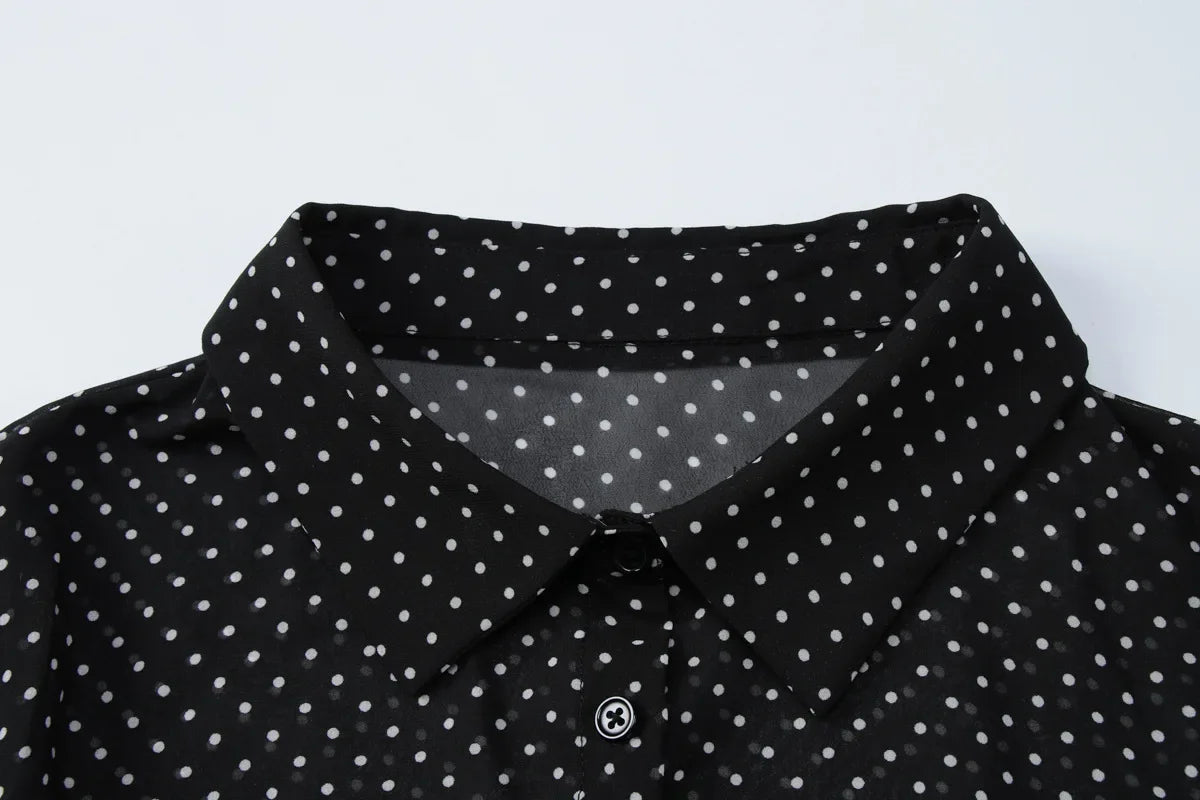 MQTIME  -  New Fashionable Polo Collar Patchwork Dot Mini Dress For Women Patchwork See-Through Elegant Party Dress Women's Autumn Dress