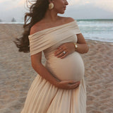 MQTIME  -   Maternity Photoshoot Dress  Baby Shower , Pregnancy Photography Outfit Elegant Off Shoulder Sexy pleated French long skirt