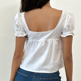 MQTIME  -  Women's Y2K Cute Ruffled Puff Short Sleeve Solid Color Cropped T-Shirts Square Neck Summer Babydoll Tops Streetwear