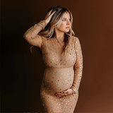 MQTIME  -   Maternity Dress Photoshoot sexy diamond Mesh See-Through Summer Dresses Pregnancy Round Neck Baby Shower Clothes Shooting Gown
