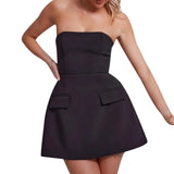 MQTIME  -  Women's Summer Vintage Elegant Sleeveless Off Shoulder Strapless Party Clubwear Tube Top A-Line Dress with 2 Pockets