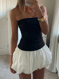 MQTIME  -  Women's Elegant Sexy Summer Strapless Solid Color Low Waist Puff Bubble Party Club Short Mini Dress Beach Streetwear