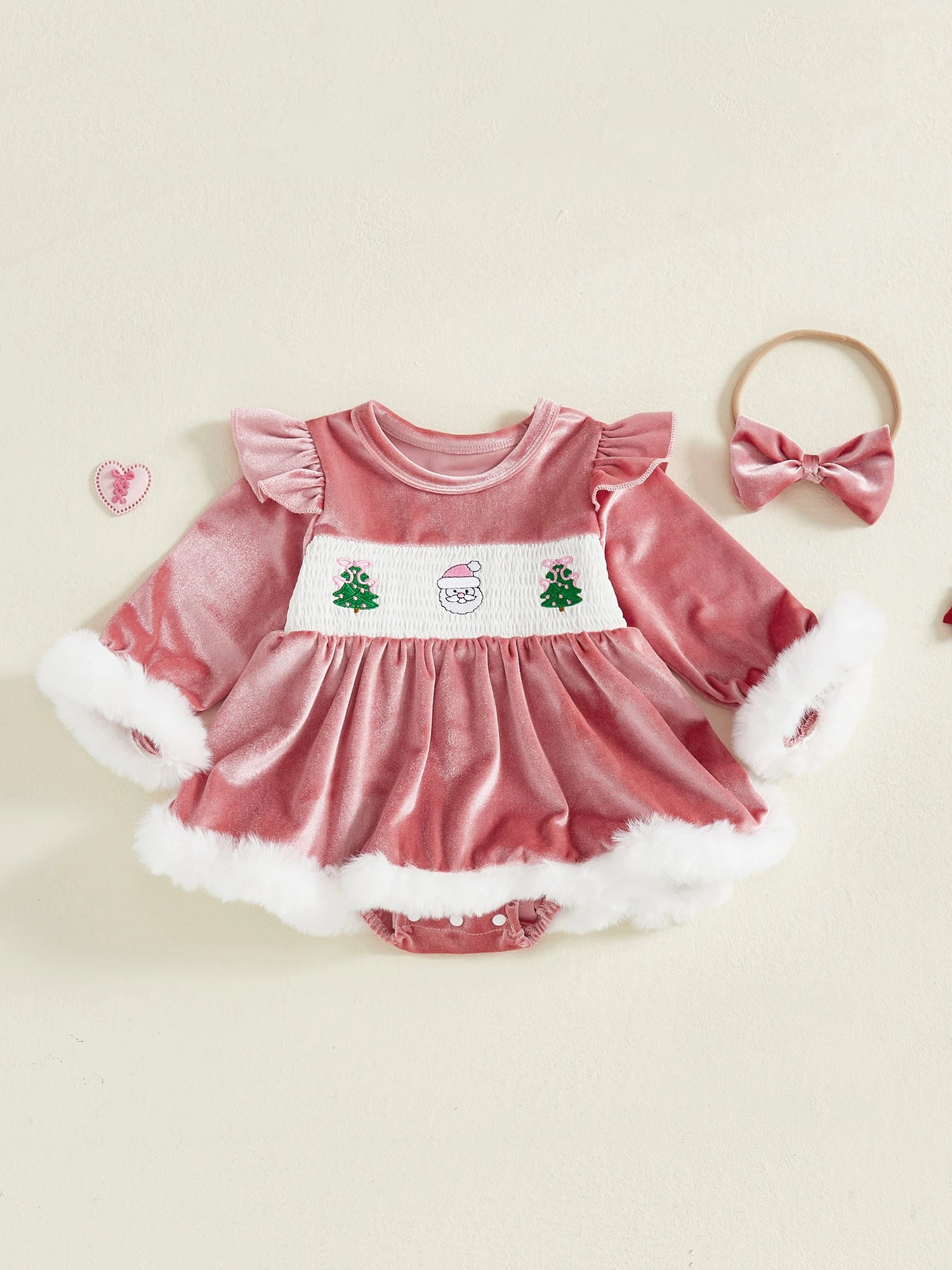 MQTIME  -  Infant Girls 3Pcs Winter Holiday Ensemble Cozy Fleece Jumpsuit with Hat Set Toddler Xmas Costume Outfit Clothes