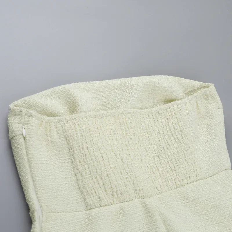 MQTIME  -  Y2k Pearl Dress Sets Women Autumn Long Sleeve Coat And Mini Dress Two Piece Sets Femme Sexy Strapless Dress Matching Sets