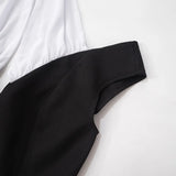 MQTIME  -  Black and White Patchwork Halterneck Mini Dress Elegant Outfits Button Up A Line Dresses Summer Y2k Woman New