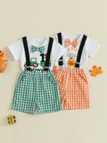 MQTIME  -  Toddler Girl Halloween Costume Pumpkin Print Long Sleeve Romper and Tutu Skirt 2 Piece Set with Headband and Tights