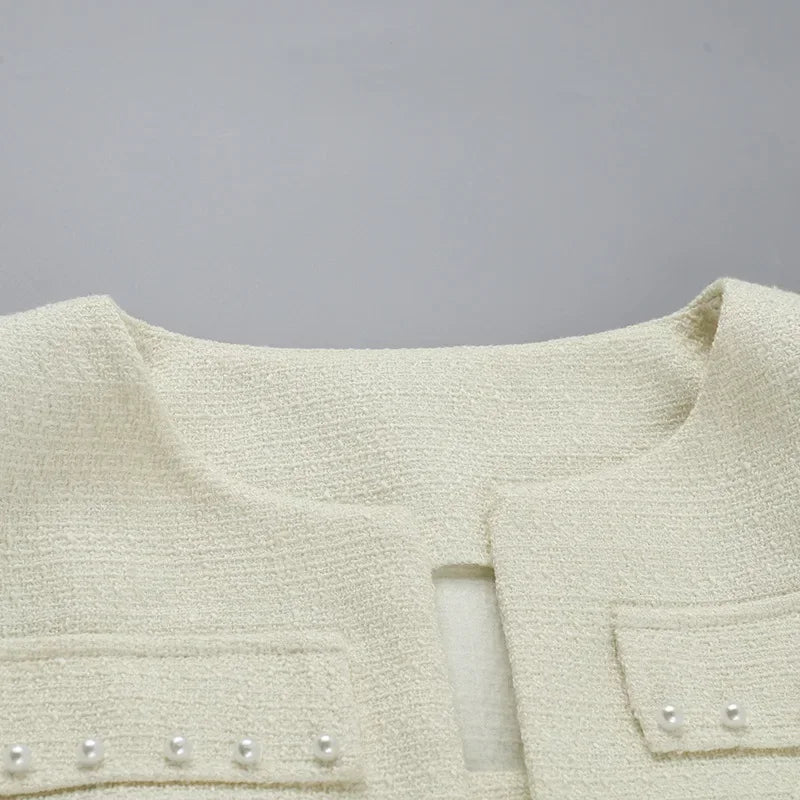 MQTIME  -  Y2k Pearl Dress Sets Women Autumn Long Sleeve Coat And Mini Dress Two Piece Sets Femme Sexy Strapless Dress Matching Sets