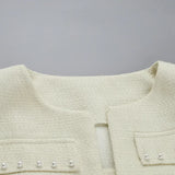 MQTIME  -  Y2k Pearl Dress Sets Women Autumn Long Sleeve Coat And Mini Dress Two Piece Sets Femme Sexy Strapless Dress Matching Sets