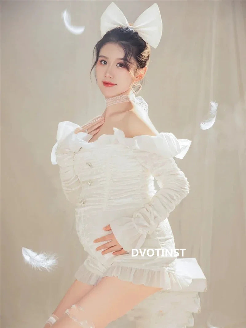 MQTIME  -   Dvotinst Women Photography Props Maternity Bodysuits Dress Headband Socks Pregnancy Studio Photo Shoot Photo Shooting Clothes
