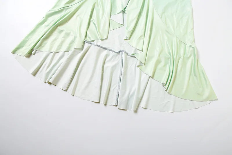 MQTIME  -  Gradient Color Flared Sleeve Women's Evening Dress Deep-V Neck Pleated Bandage Gown Blue Slim Party Skirt New Arrival In Stock