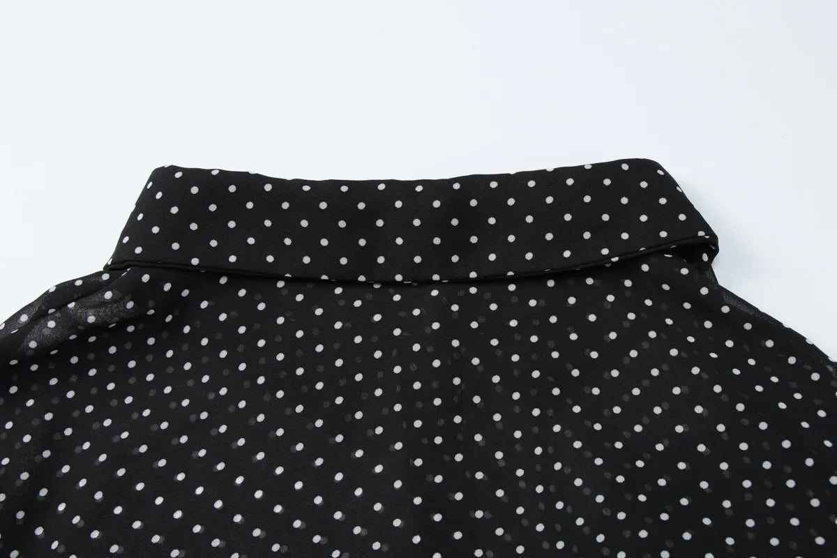 MQTIME  -  New Fashionable Polo Collar Patchwork Dot Mini Dress For Women Patchwork See-Through Elegant Party Dress Women's Autumn Dress