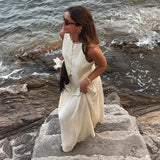 MQTIME  -  Casual Solid Vest Pleated Skirt Set Women Sleeveless Button Patchwork Tops A-line Skirts Sets Female 2025 Summer Beach Lady Suit