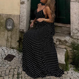 MQTIME  -  Women's French Style Polka Dot Printing Sexy V-neck Camisole Backless Loose Dress Sleeveless Summer Party Gowns