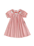MQTIME  -  Girls Plaid A-line Dress with Short Sleeves and O Neck Featuring Santa Claus Embroidery for Christmas Festivities