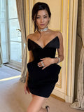 MQTIME  -  Slim Off Shoulder V-neck Mini Dress Women Sleeveless Backless High Waist Evening Party Dresses 2025 New Solid Chic Gown Robe