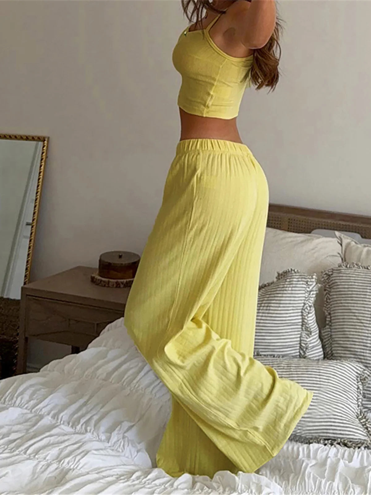 MQTIME  -  Solid Overshort Tank Top Pants Summer Spring Nightwear Pajamas Lounge Wear Women's Home Clothes Casual Sleepwear Home Wear D558