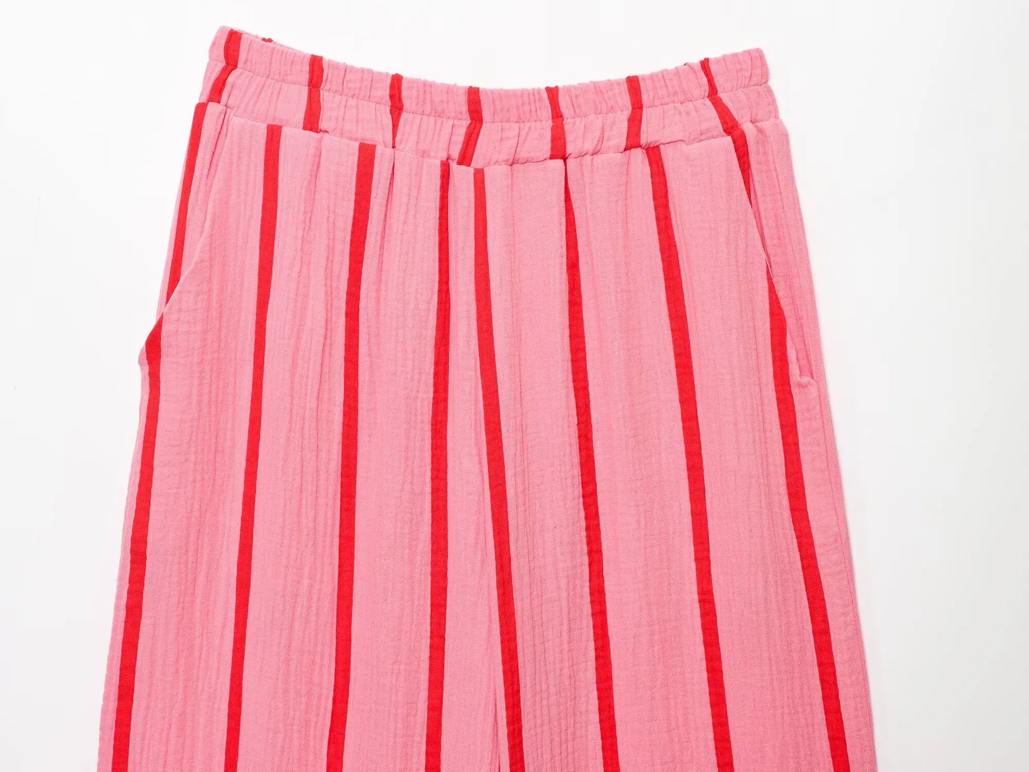 MQTIME  -  summer women's casual simple striped square collar long-sleeved shirt top + elastic waist wide-leg trousers