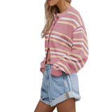 MQTIME  -  Stripe Baggy Cardigan Women Single Breasted Streetwear Long Sleeve Casual Tops Female Autumn Winter Loose Knitted Sweaters Women