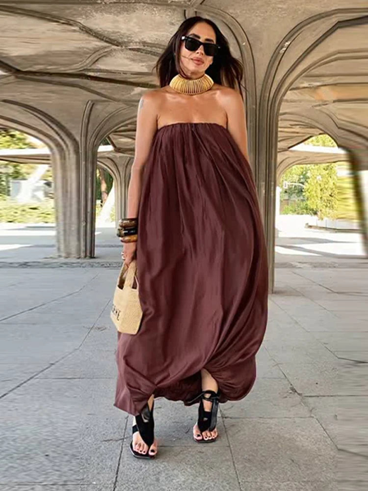MQTIME  -   Fashion Women's Sleeveless Maxi Dress Oversized Pleated Long Dresses Gown Evening Party Chic 2025 Summer Beach Vacation Outfit