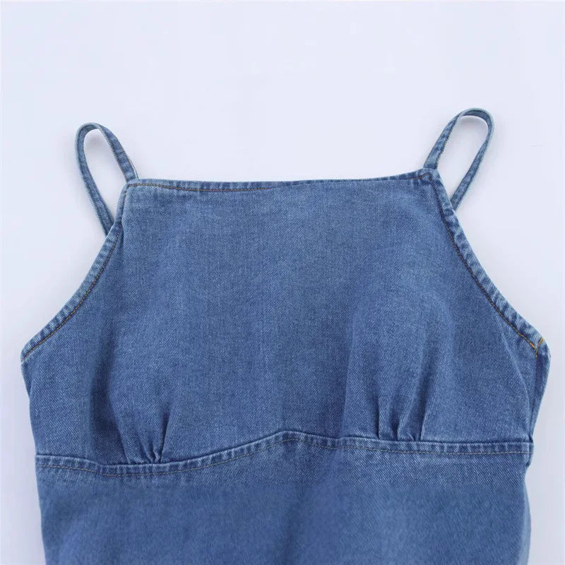 MQTIME  -  Spring/Summer New European and American Style Women's Fashion Sexy Spicy Girl Versatile Strap Denim Top