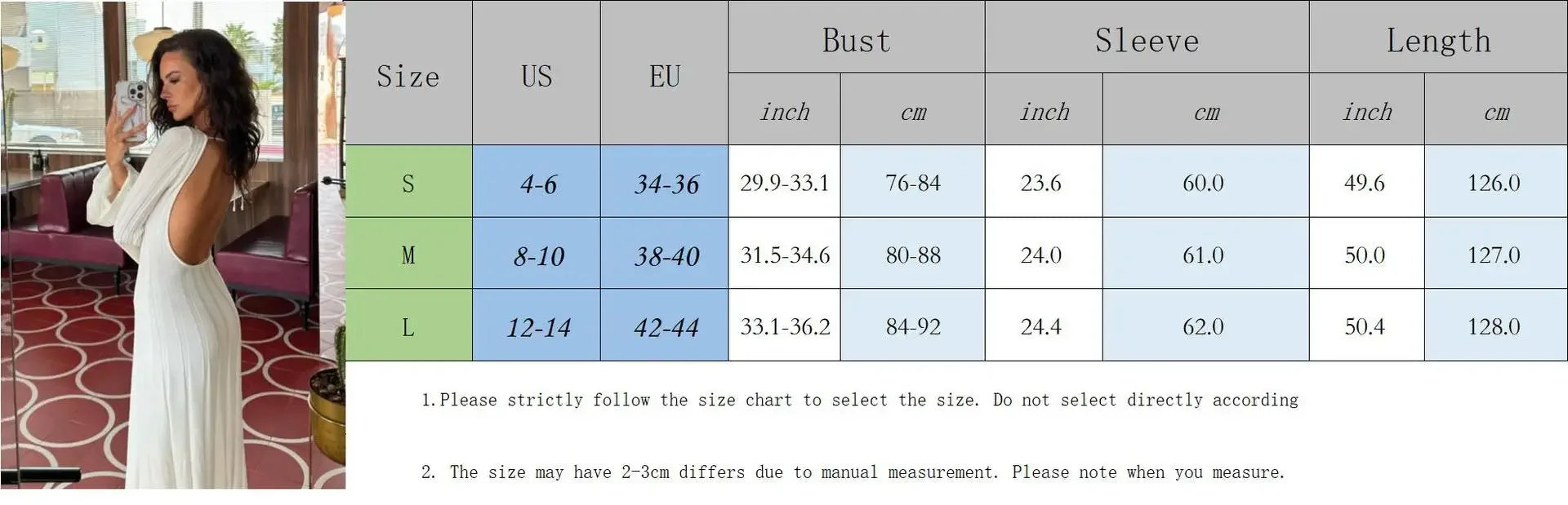 MQTIME  -  White Backless Knitted Maxi Dress for Women Elegant Flare Long Sleeve Bodycon Party Dresses Lady Holidays Club Evening Outfits