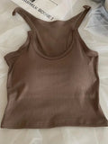 MQTIME  -  Invisible Strap Tank Top For Women Knit Ribbed Sleeveless Basic T-Shirt Cropped Corset Bustier Tops With Open Shoulder