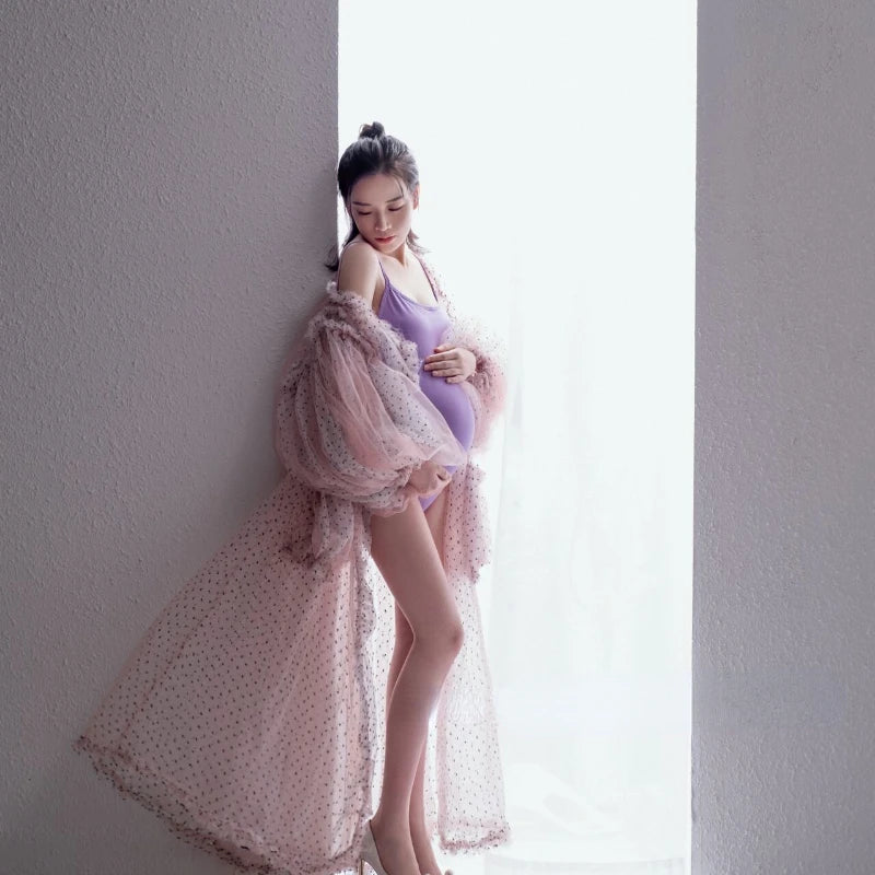 MQTIME  - Sexy Maternity Gowns Dress Photography Bubble Sleeve Shawls Art Performance Party Tulle Women Maternity Dress for Photo Shoot