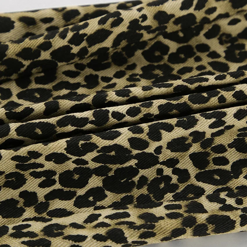 MQTIME  -  Women's Leopard Print High-Waisted Trousers - Button-Fly Wide Leg Pants with Belt Loops, Retro Fall Winter Street Style